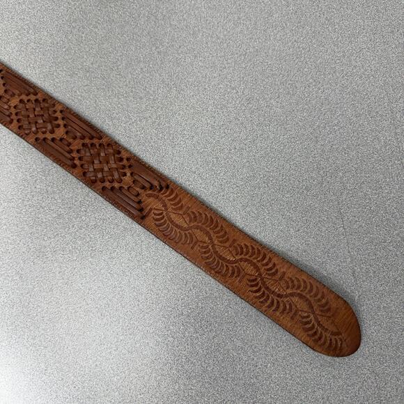 Abercrombie Fitch A+F Woven Leather Belt Womens L/XL Brown Boho Brass O Rings - Picture 4 of 8